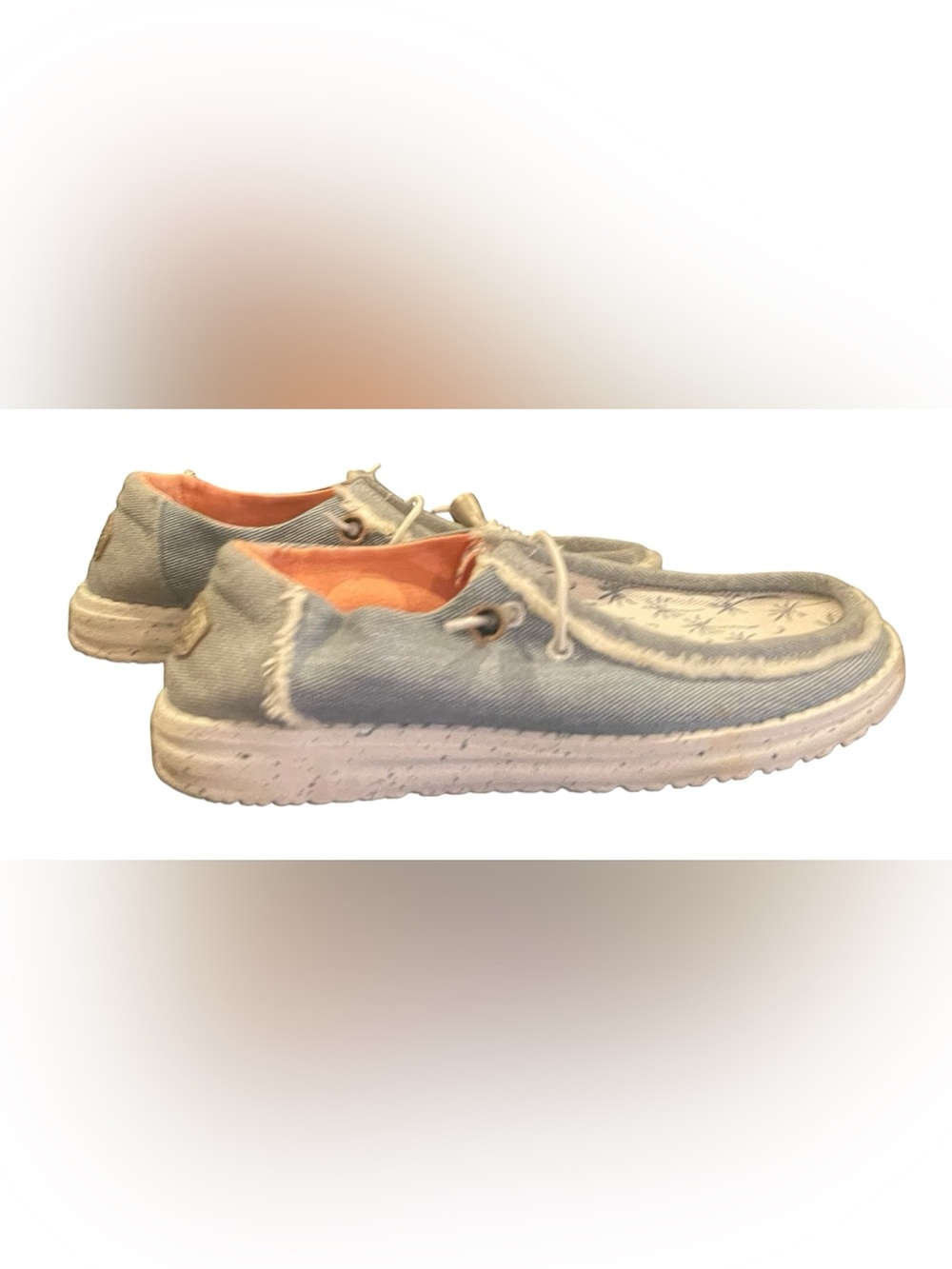 Hey Dude Beige Palm-Print Slip-On Loafers with Coral Lining - Picture 4 of 7